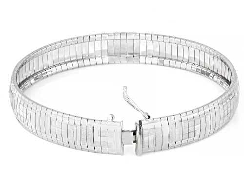 Pre-Owned Rhodium Over Sterling Silver Diamond Cut Greek Key Omega Bracelet - Size 7.5