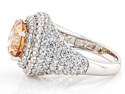 Pre-Owned Bella Luce® 11.36ctw Champagne And White Diamond Simulants Rhodium Over Sterling Silver Ri - Size 6