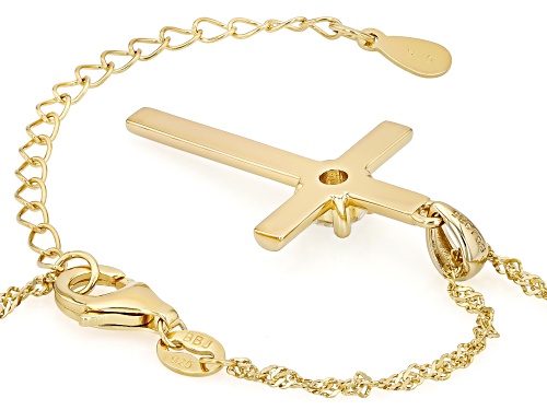 Pre-Owned MOISSANITE FIRE® .50CT DEW ROUND BRILLIANT 14k YELLOW GOLD OVER SILVER CROSS PENDANT AND C