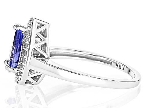 Pre-Owned 1.11ct Pear Shaped Tanzanite With 0.04ctw White Zircon Rhodium Over Sterling Silver Ring - Size 8