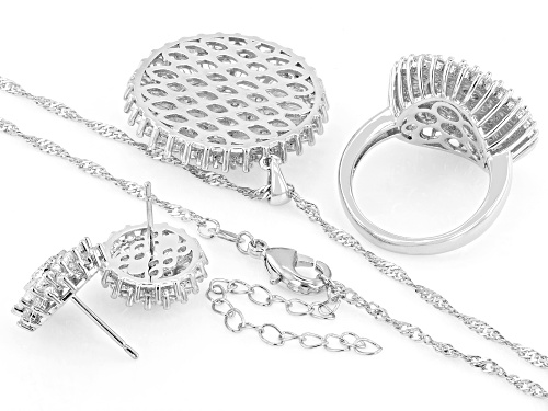 Pre-Owned Bella Luce® 13.74ctw White Diamond Simulant Rhodium Over Brass Pendant, Earrings, and Ring
