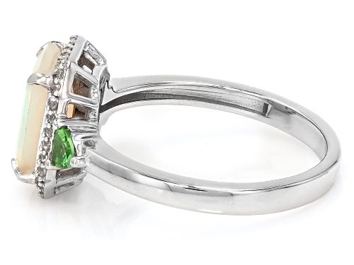 Pre-Owned 1.20ctw Ethiopian Opal with 0.16ctw Tsavorite & 0.18ctw White Zircon Rhodium Over Silver R - Size 10