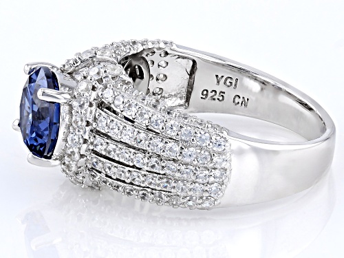 Pre-Owned Bella Luce® Esotica™ 5.70ctw Tanzanite And White Diamond Simulants Rhodium Over Sterling S - Size 10