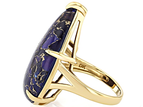 Pre-Owned 30x20mm Purple Turquoise 18K Yellow Gold Over Sterling Silver Solitaire Ring - Size 8