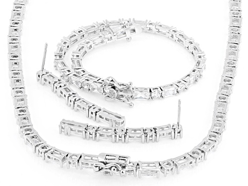 Pre-Owned Bella Luce® 77.33ctw White Diamond Simulant Rhodium Over Brass Necklace, Bracelet, and Ear