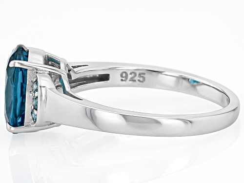 Pre-Owned 2.96ct London Blue Topaz with 0.10ctw Prazana® Lab-Grown Diamonds Rhodium Over Silver Ring - Size 7