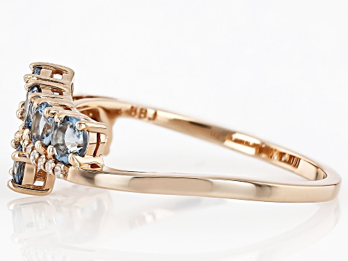 Pre-Owned 0.65ctw Round Santa Maria Aquamarine With 0.07ctw Round White Diamond 10k Rose Gold Ring - Size 7