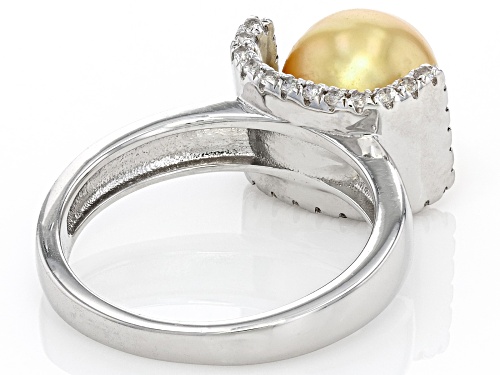 Pre-Owned 8-9mm Golden Cultured South Sea Pearl and White Topaz Rhodium Over Sterling Silver Ring - Size 11