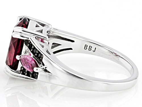 Pre-Owned 2.80ct Lab Created Bixbite with 0.47ctw Rhodolite and Black Spinel Rhodium Over Sterling S - Size 6