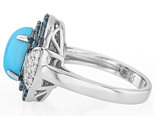 Pre-Owned Sleeping Beauty Turquoise with 0.66ctw Topaz & Prazana® Lab-Grown Diamonds Rhodium Over Si - Size 6