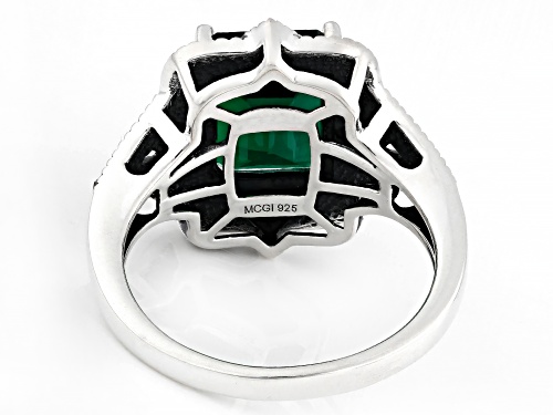 Pre-Owned 2.72ct Lab Created Emerald with 0.31ct Marcasite Rhodium Over Sterling Silver Ring - Size 8