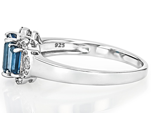 Pre-Owned 1.72ctw Rectangular Octagonal London Blue Topaz With 0.13ctw White Zircon Rhodium Over Sil - Size 8