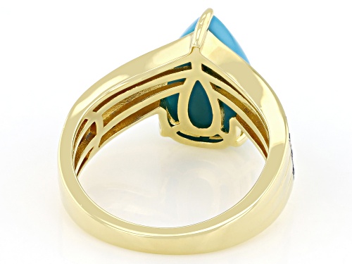 Pre-Owned 14x9mm Sleeping Beauty Turquoise With 0.19ctw Lab Blue Spinel 18k Yellow Gold Over Silver - Size 6