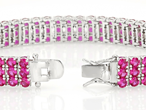 Pre-Owned 17.14ctw Round Lab Created Ruby Rhodium Over Sterling Silver Tennis Bracelet - Size 8
