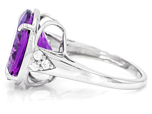 Pre-Owned 7.99ct Canela Amethyst with 0.27ctw White Zircon Rhodium Over Sterling Silver Ring - Size 7