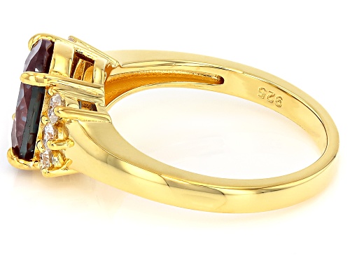 Pre-Owned 2.64ct Lab Alexandrite With 0.17ctw Prazana® Lab Grown Diamonds 18k Yellow Gold Over Silve - Size 5