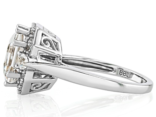 Pre-Owned 5.04ct Square Asscher Cut, .36ctw Round, .29ctw Pear Shape Lab Sapphire Rhodium Over Silve - Size 8