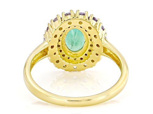 Pre-Owned 0.61ct Emerald, 0.40ctw Tanzanite, 0.18ctw White Zircon 18k Yellow Gold Over Sterling Silv - Size 6