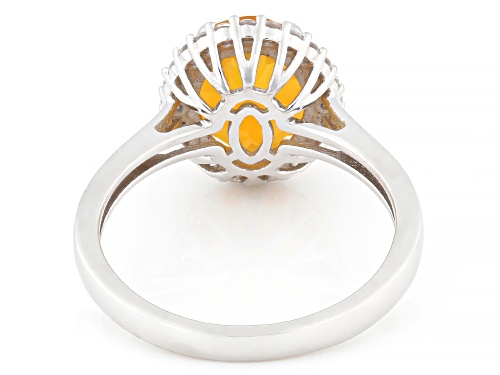 Pre-Owned 1.31ct Brazilian Fire Opal With 0.30ctw Round White Zircon Rhodium Over Sterling Silver Ri - Size 6