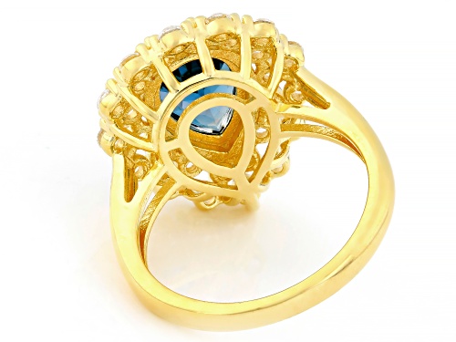 Pre-Owned 2.13ct London Blue Topaz With 0.95ctw Lab White Sapphire 18k Yellow Gold Over Sterling Rin - Size 9