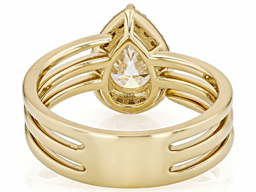 Pre-Owned Moissanite Fire® 1.70ctw DEW Pear and Round 14k Yellow Gold Over Sterling Silver Halo Ring - Size 7