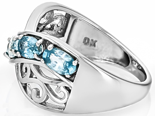 Pre-Owned 1.45ctw Blue Zircon Rhodium Over Sterling Silver Ring - Size 8