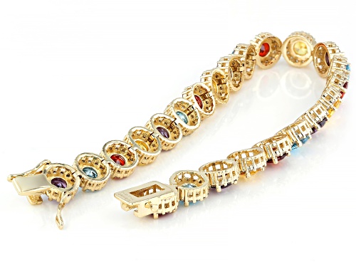 Pre-Owned Bella Luce® 21.96ctw Multicolor Gemstone Simulant 18k Yellow Gold Over Brass Tennis Bracel - Size 7.25