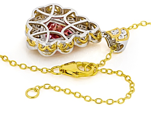 Pre-Owned 4.78ctw Pink Topaz & White Zircon Rhodium/24k Gold Over Palladium Silver Pendant With Chai
