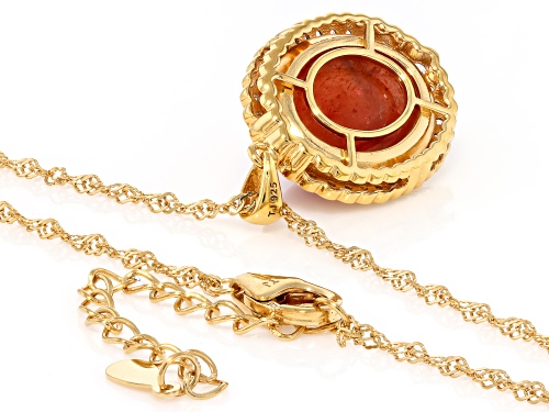 Pre-Owned 16x12mm Sunstone with 0.48ctw White Zircon 18K Yellow Gold Over Silver Pendant with Chain