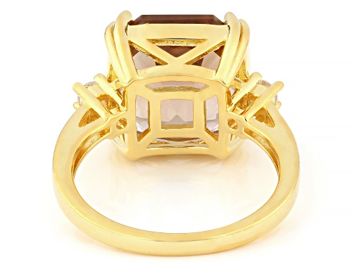 Pre-Owned 6.38ct Champagne Quartz With 0.19ctw White Zircon 18k Yellow Gold Over Sterling Silver Rin - Size 10