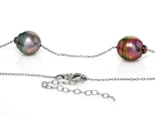 Pre-Owned 8.5-10mm Cultured Tahitian Pearl Rhodium Over Sterling Silver Necklace - Size 18