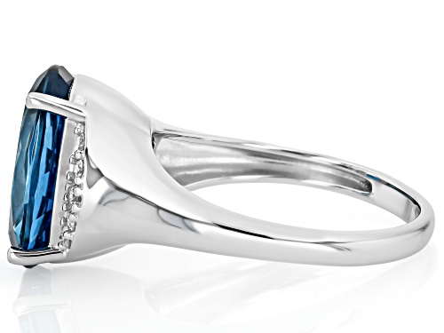 Pre-Owned 6.56ct Oval London Blue Topaz With .11ctw White Prazana® Lab Grown Diamonds Rhodium Over S - Size 6