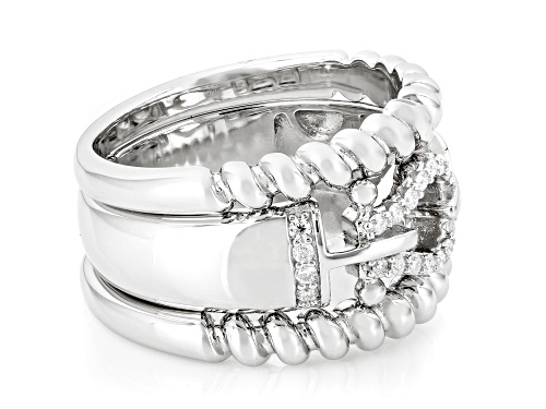 Pre-Owned MOISSANITE FIRE® 0.22CTW DEW ROUND PLATINEVE® RING WITH TWO BANDS - Size 8