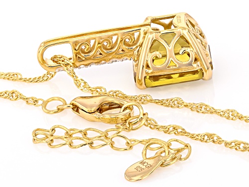 Pre-Owned 5.53ctw Champagne Quartz With White Zircon 18k Yellow Gold Over Stering Silver Pendant Wit
