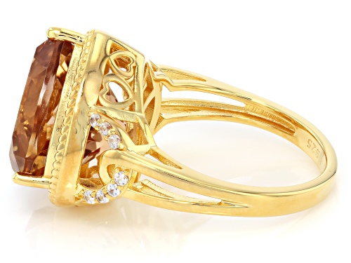 Pre-Owned 7.57ct Champagne Quartz With 0.09ctw White Zircon 18k Yellow Gold Over Sterling Silver Rin - Size 6