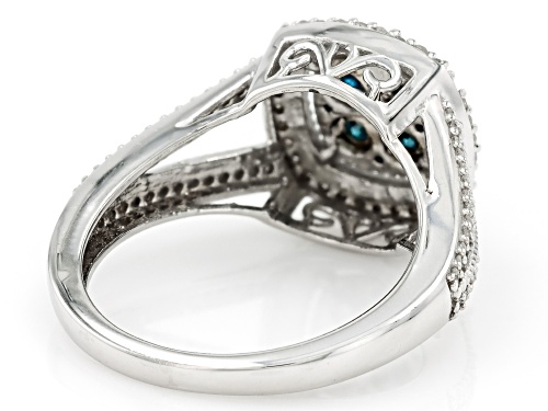 Pre-Owned 0.50ctw Round Blue Velvet Diamonds™ And White Diamond Rhodium Over Sterling Silver Cluster - Size 7