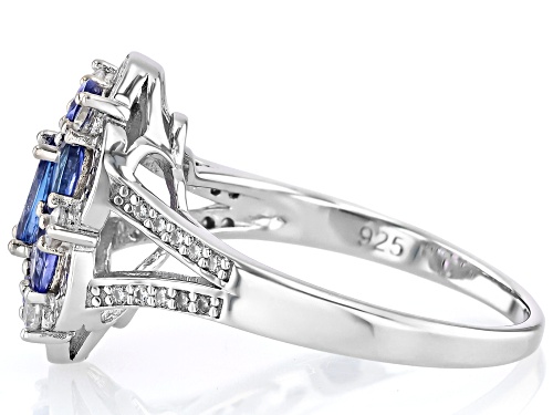 Pre-Owned 1.20ctw Oval Tanzanite With .56ctw Round White Zircon Rhodium Over Sterling Silver Ring - Size 5