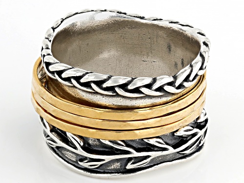 Pre-Owned Artisan Collection of Israel™ 1.00ctw Swiss Blue Topaz Two Tone Silver & 14K Gold Over Sil - Size 6