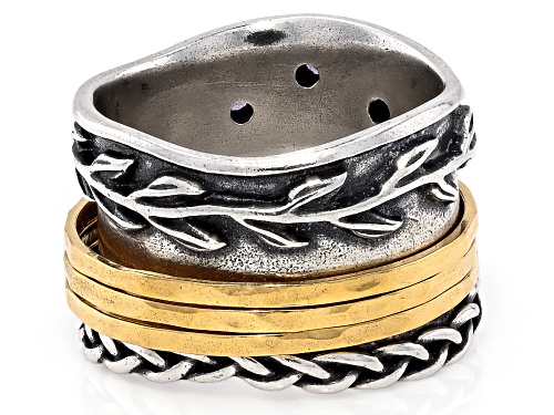 Pre-Owned Artisan Collection of Israel™ 0.12ctw Amethyst Two Tone Silver & 14K Gold Over Silver Ring - Size 6