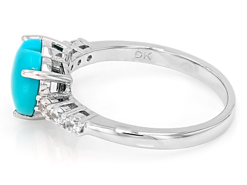 Pre-Owned 8mm Sleeping Beauty Turquoise With 0.15ctw White Zircon Rhodium Over Sterling Silver Ring - Size 9