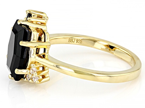 Pre-Owned 3.21ctw Black Spinel with 0.11ctw White Zircon 18k Yellow Gold Over Sterling Silver Ring - Size 9