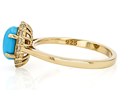 Pre-Owned 8x6mm Sleeping Beauty Turquoise With 0.30ctw White Zircon 18k Yellow Gold Over Silver Halo - Size 10