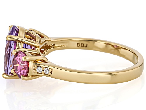 Pre-Owned 2.13ct Canela Amethyst With 0.88ctw Moissanite Fire® 18K Yellow Gold Over Sterling Silver - Size 8