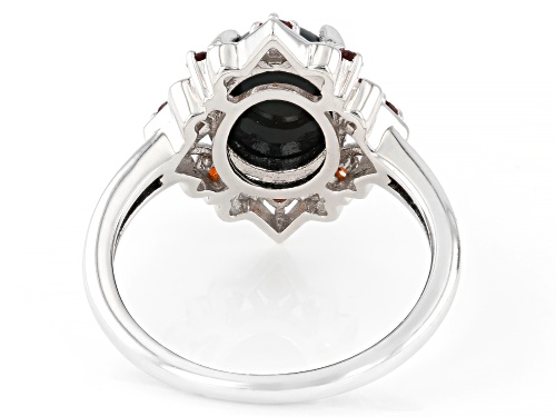 Pre-Owned 10x8mm Black Ethiopian Opal with 0.20ctw Vermelho Garnet™ Rhodium Over Sterling Silver Rin - Size 6