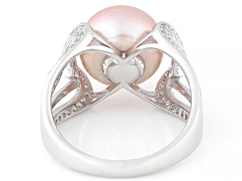 Pre-Owned 11mm Pink Cultured Freshwater Pearl With 0.48ctw Topaz Rhodium Over Sterling Silver Ring - Size 10