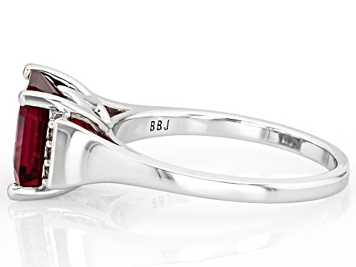 Pre-Owned 3.20ct Square Emerald Cut Lab Created Bixbite With .10ctw White Zircon Rhodium Over Silver - Size 7
