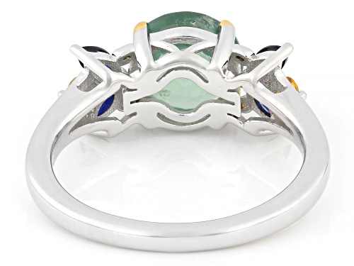 Pre-Owned 1.93ct Mint Kyanite with 0.52ctw Lab Blue & Orange Sapphire Rhodium & 18K Gold Over Silver - Size 7