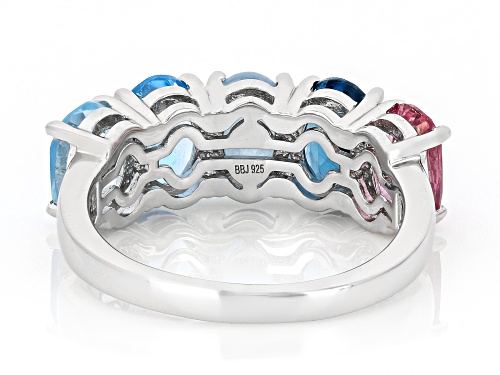 Pre-Owned 7x5mm Dreamy Aquamarine with 3.20ctw Multi-Topaz Rhodium Over Sterling Silver Ring - Size 6