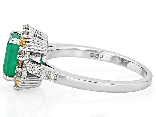 Pre-Owned 0.85ct Zambian Emerald With 0.27ctw Prazana® Lab Grown Diamond Rhodium 18k Gold Over Silve - Size 6