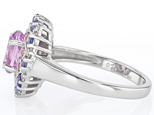 Pre-Owned 1.89ctw Pink Kunzite with Prazana® Lab Grown Diamonds Rhodium Over Sterling Silver Ring - Size 7